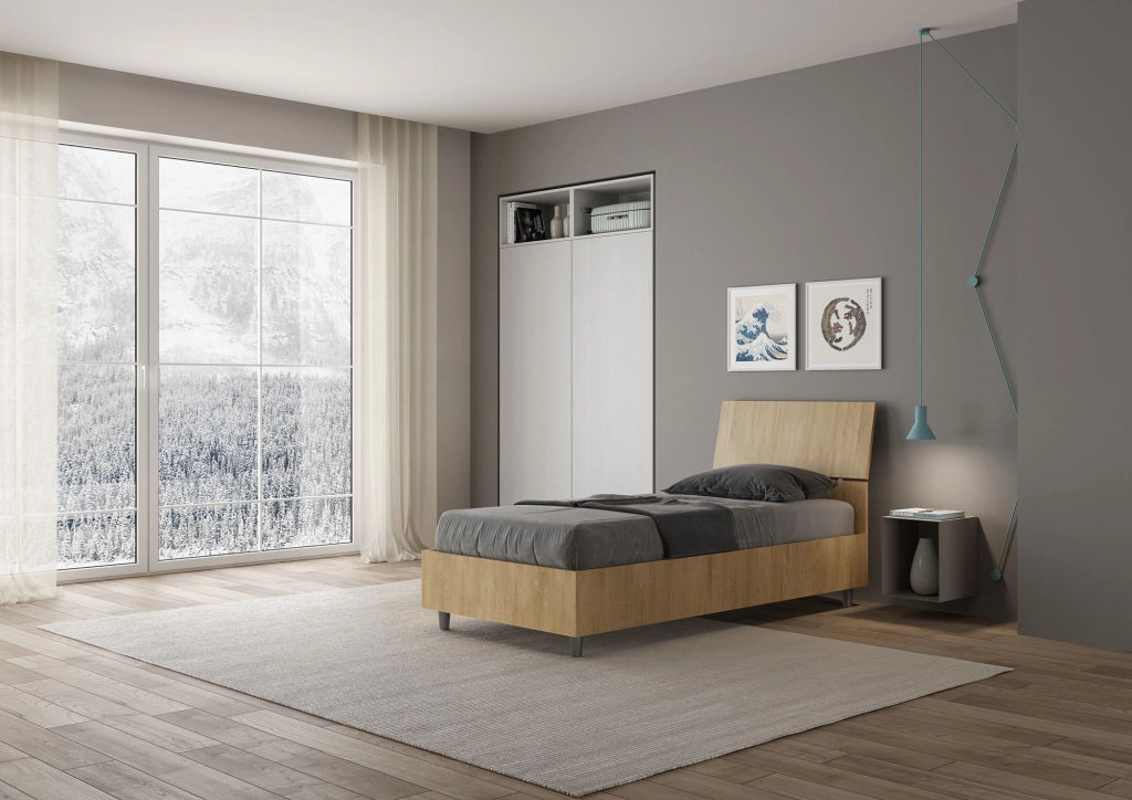 BS COM Letto singolo con rete 80x190 testata inclinata quercia