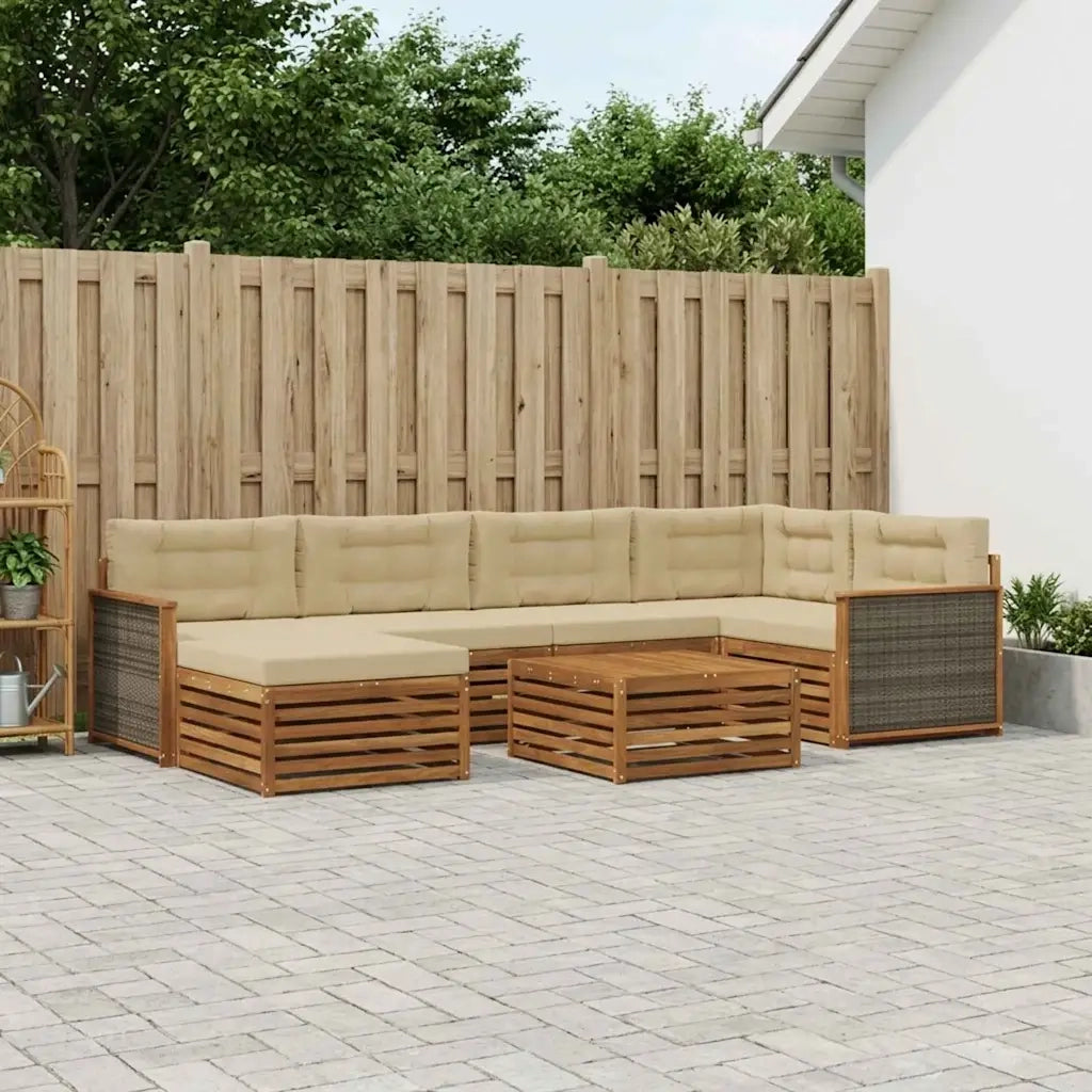 Set di divani da esterno con cuscino 7 pcs Naturale e Beige 3383591
