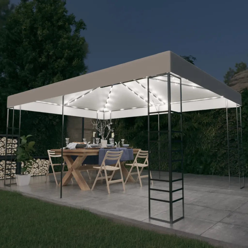 Gazebo | Pergolato con Stringa di Luci LED 4x3x2,7 m Bianco