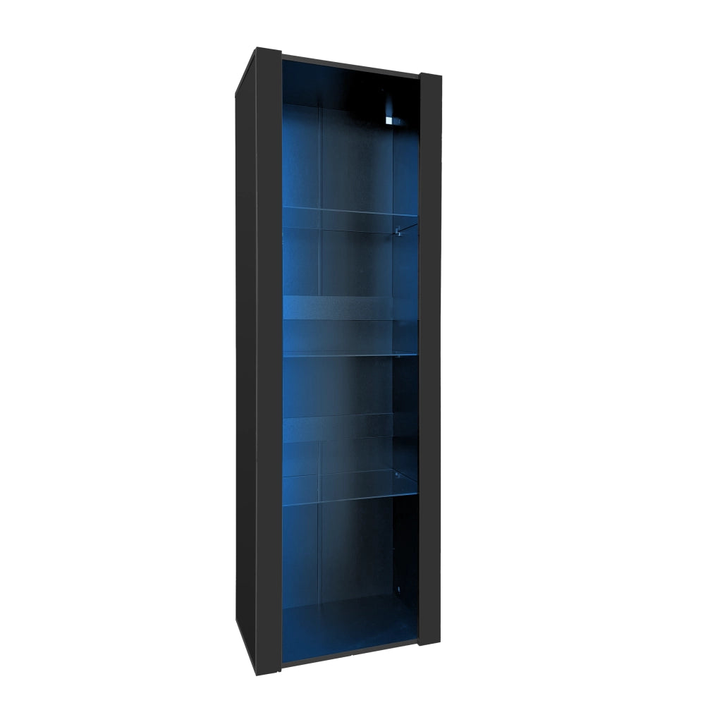 Vetrina con 3 ripiani in vetro e LED - per soggiorno - 55×38×166 cm - nero