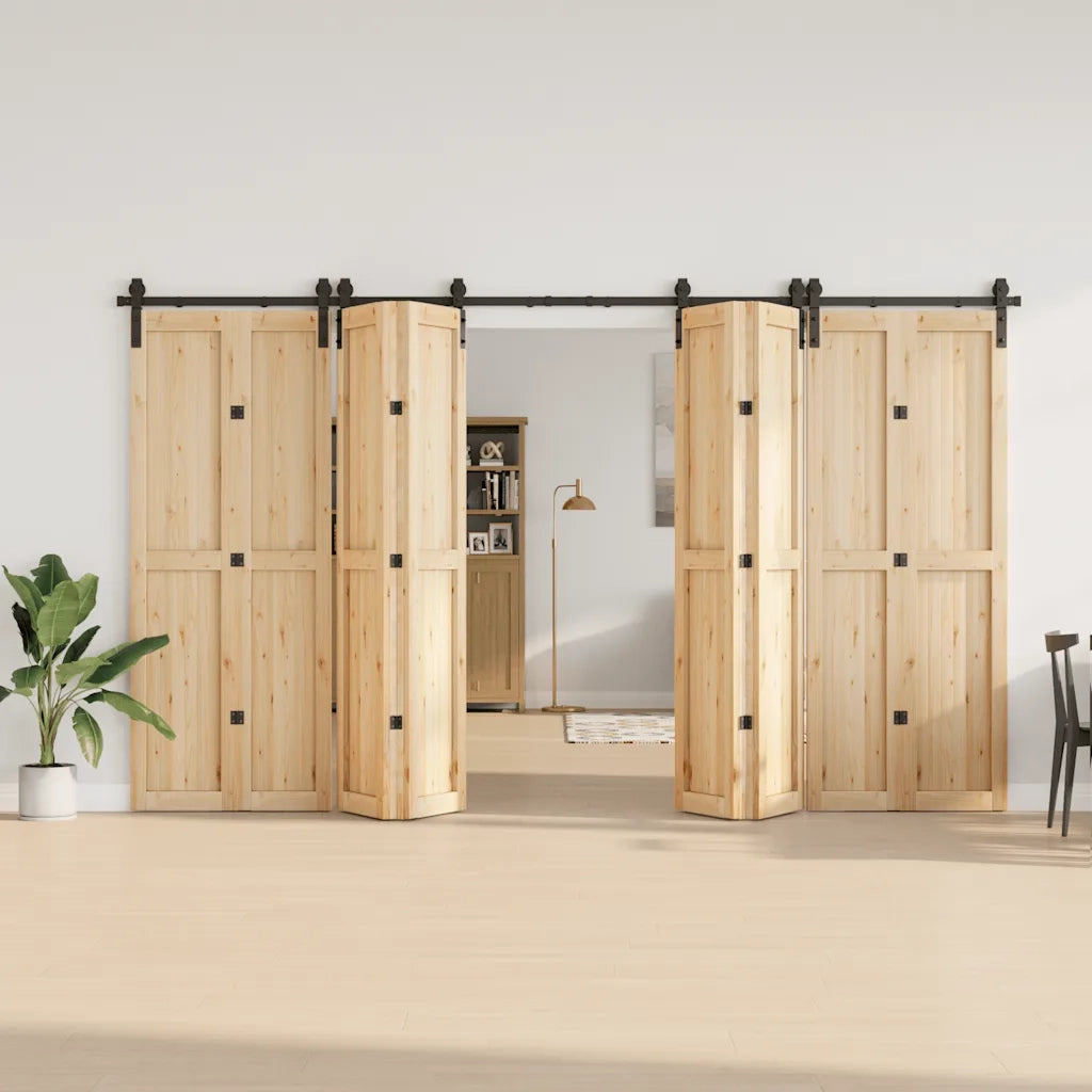 Kit di Binari per Porte Scorrevoli 366 cm Acciaio Nero
