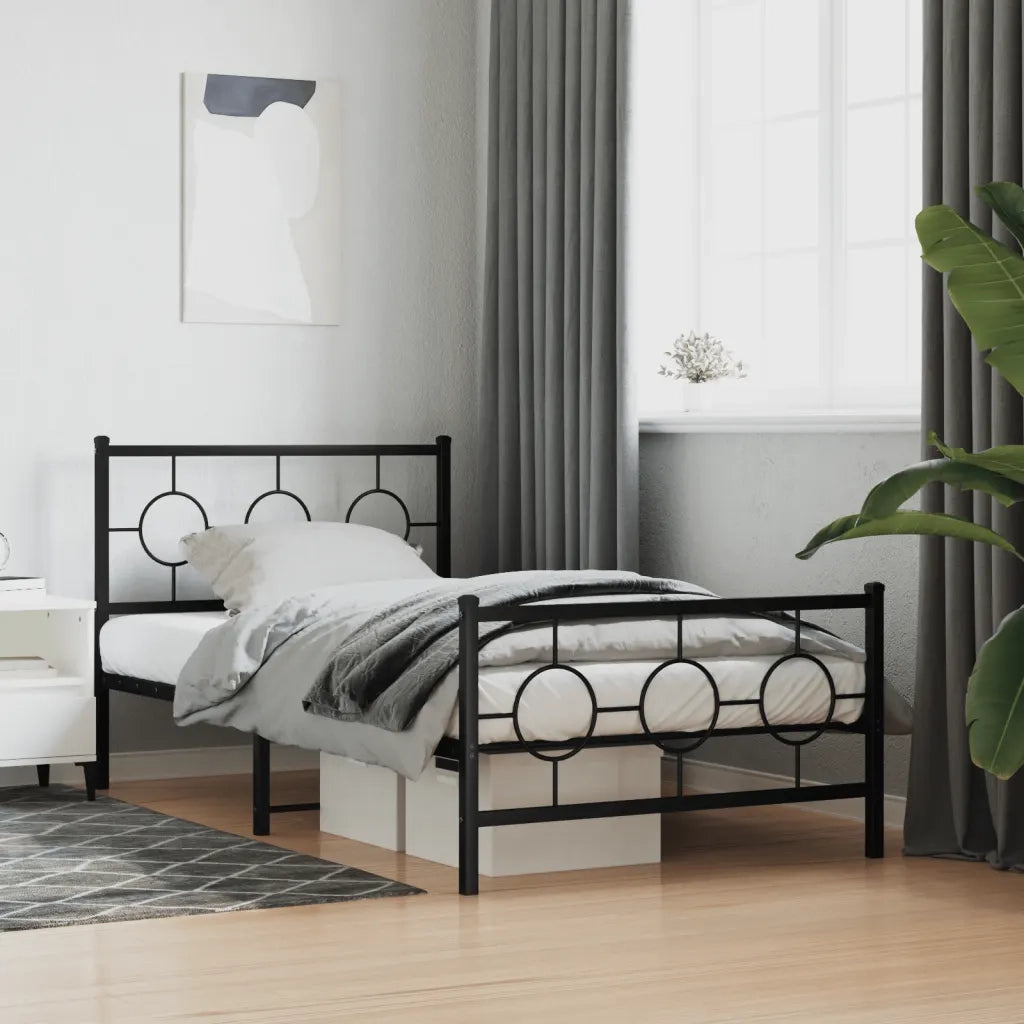 Giroletto con Testiera e Pediera Metallo Nero 100x190 cm 376238