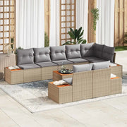 Set Divano da Giardino con cuscino 9 pcs Beige Poly Rattan