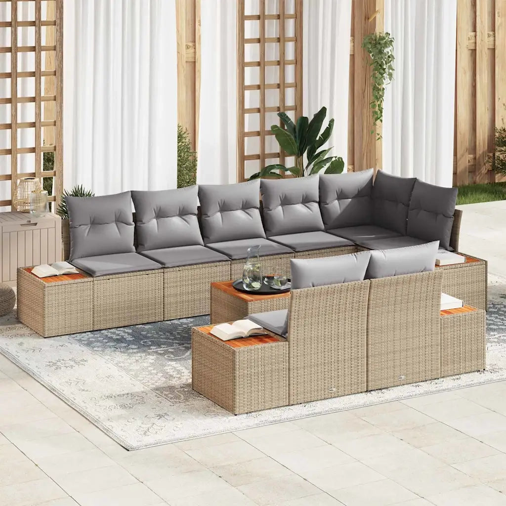Set Divano da Giardino con cuscino 9 pcs Beige Poly Rattan