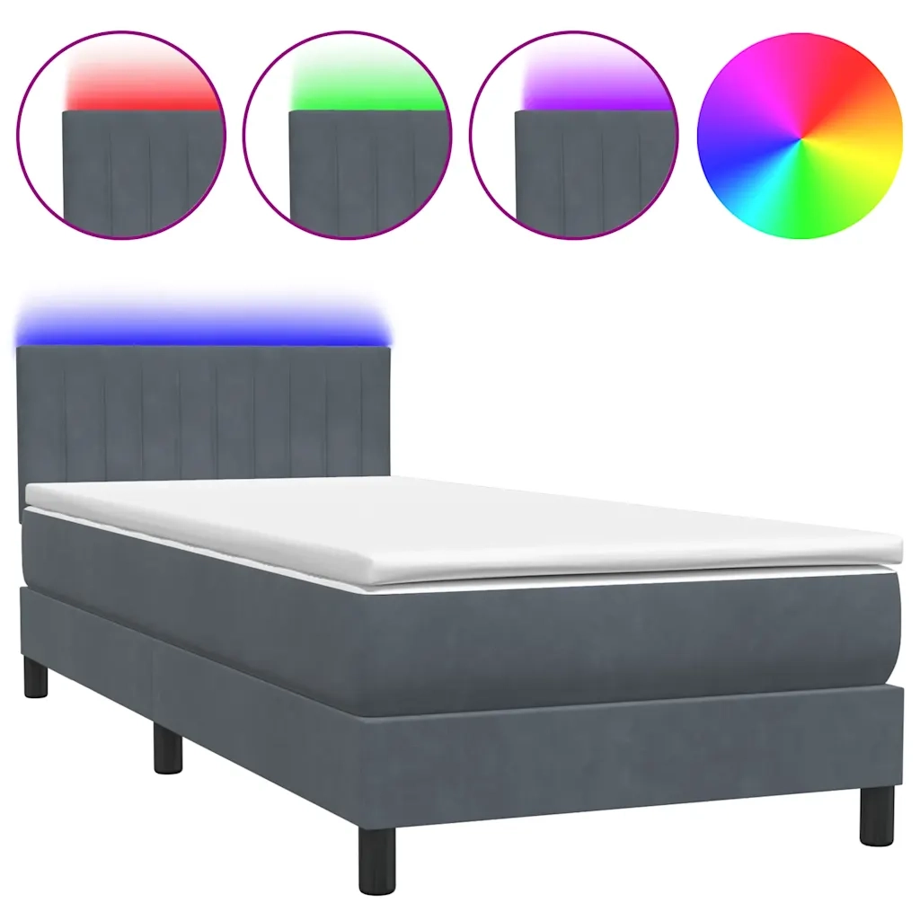Letto a Molle con Materasso e LED Grigio Scuro 80x220 cm Velluto 3317098
