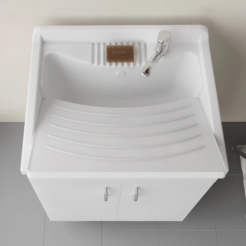 Set lavanderia con lavatoio base e pensile in legno bianco Fedra