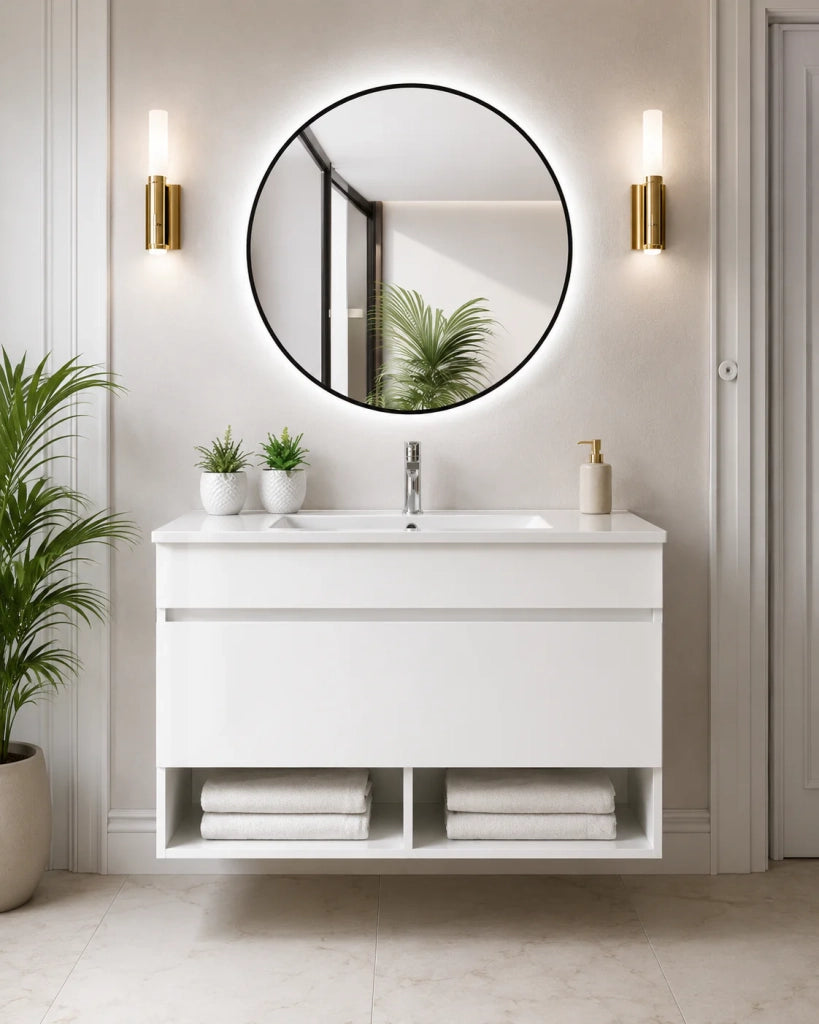 Mobile bagno sospeso con lavabo extrapiano ORIGENBATH NEBARI senza specchio 90x40 cm bianco