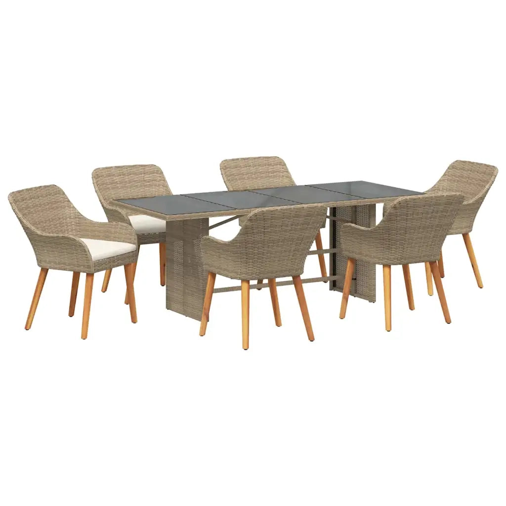 Set da Pranzo per Giardino con cuscino 7 pcs Beige polyrattan 3261629