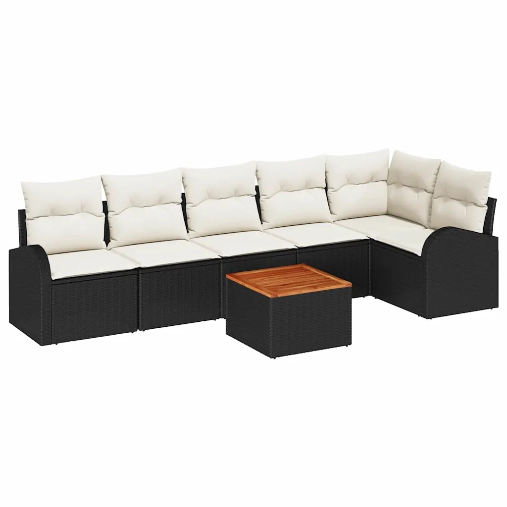 Set Divano da Giardino 7 pcs Nero e Crema polyrattan