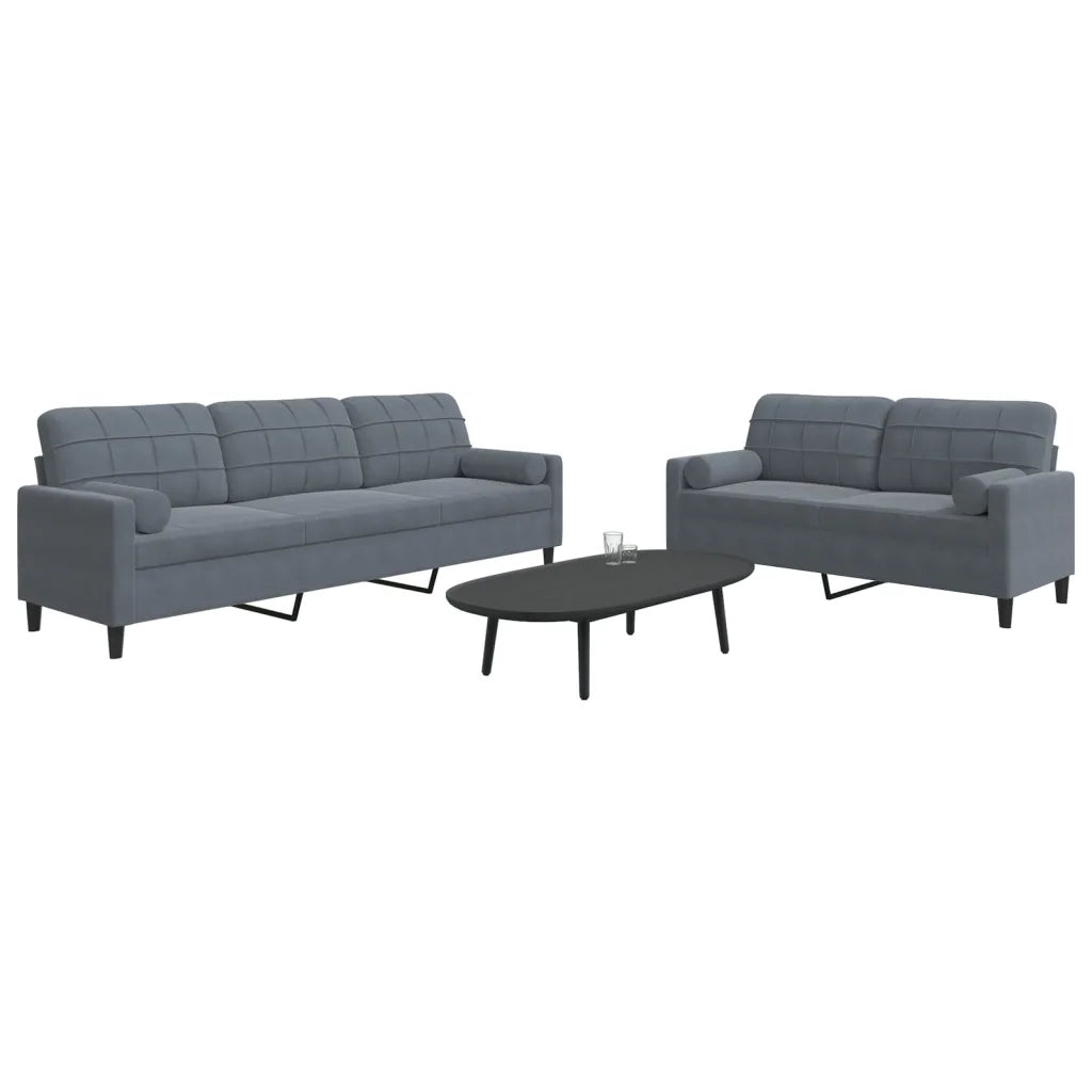 Set di Divani 2 pz con Cuscini e Rinforzi Grigio Scuro Velluto 3278492