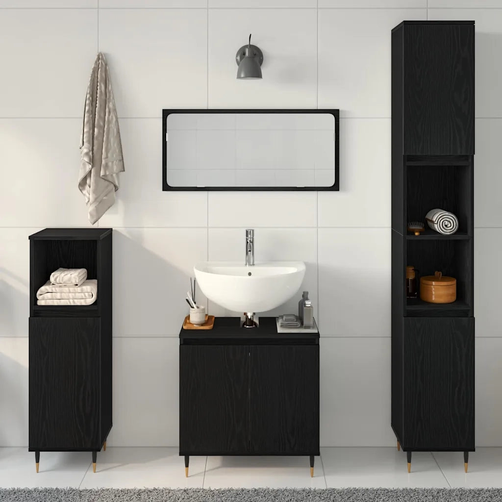 Set di mobili per il bagno 3 pcs Rovere Nero 30 x 30 x 190 cm 3333098