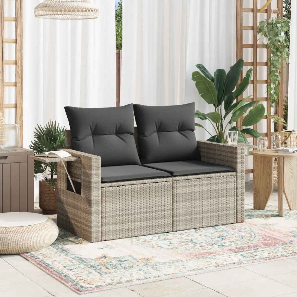 Divano da Giardino con Cuscini 2 Posti Grigio Chiaro Polyrattan 366185