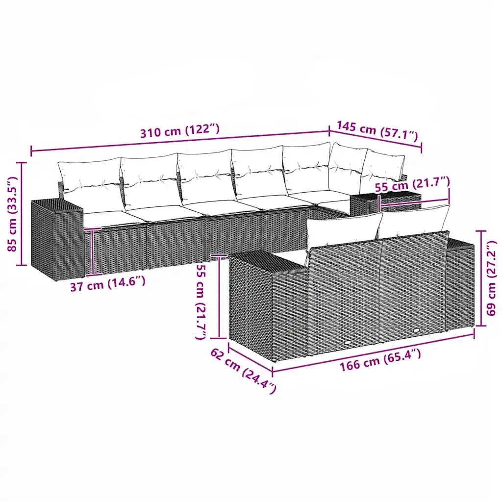 Set Divani da Giardino con Cuscini 8 pz Nero in Polyrattan 3255153