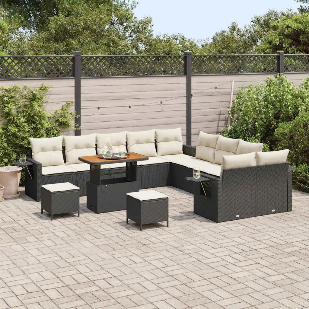 Set Divano da Giardino 13 pcs Nero polyrattan