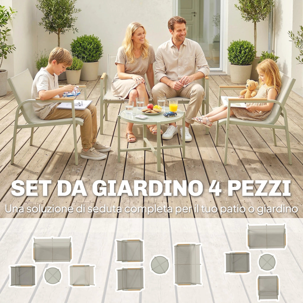 Set Divano da Giardino con Loveseat e 2 Poltrone ¨C Minimal ¨C Verde