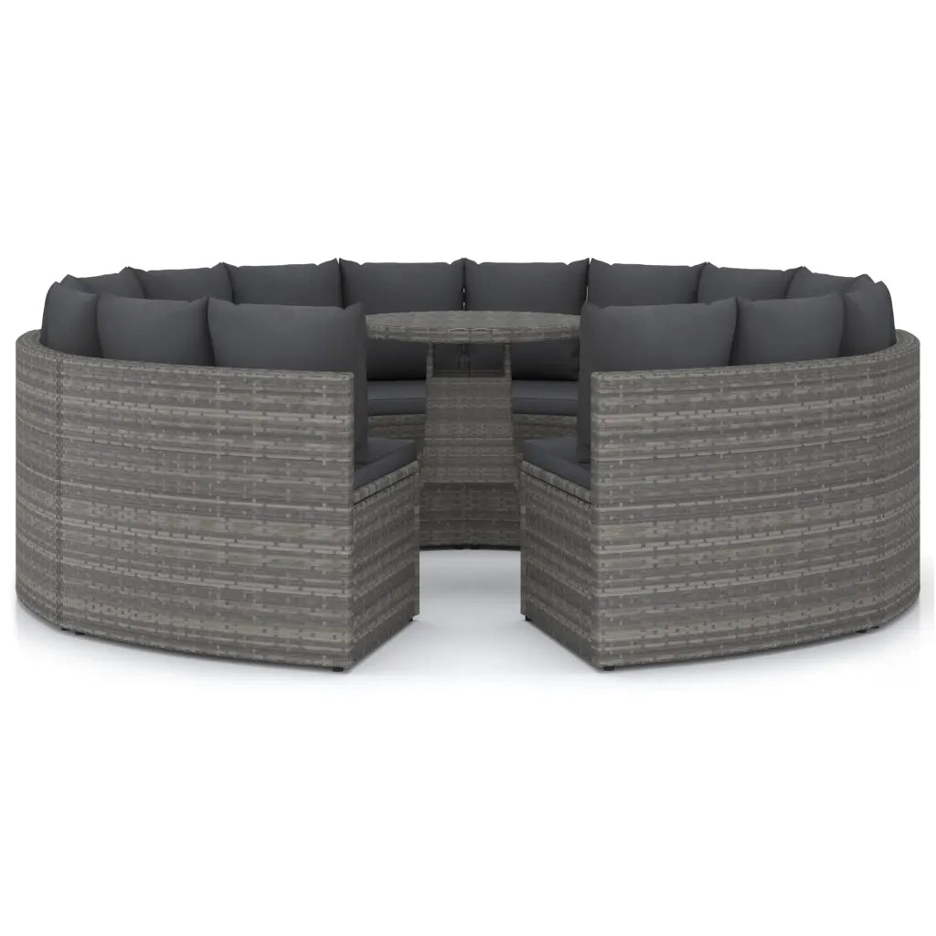 Set Divani da Giardino 9 pz con Cuscini in Polyrattan Grigio