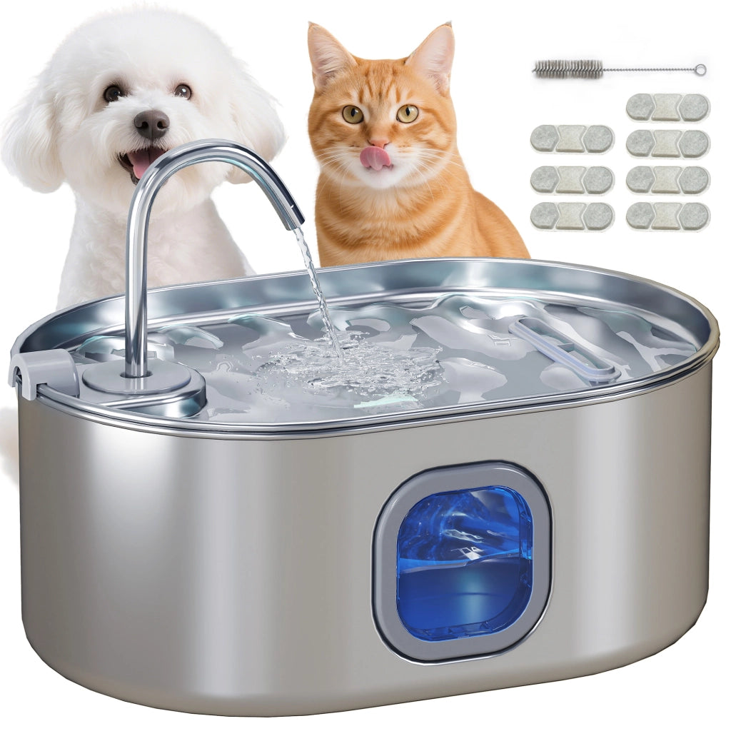 Fontana per Gatti 7L ¨C Xylo ¨C Acciaio Inox 304 con Luce LED e Spazzola 32x22x22 cm Argento