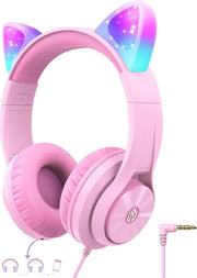 Cuffia per bambini con auricolare gatto, luci LED, microfono e porta condivisa - Sicura e comoda