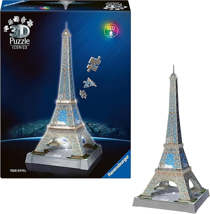 Puzzle 3d Iconics Torre Eiffel LED | Puzzle 3d - 243 pc - Ravensburger -Eta 8+