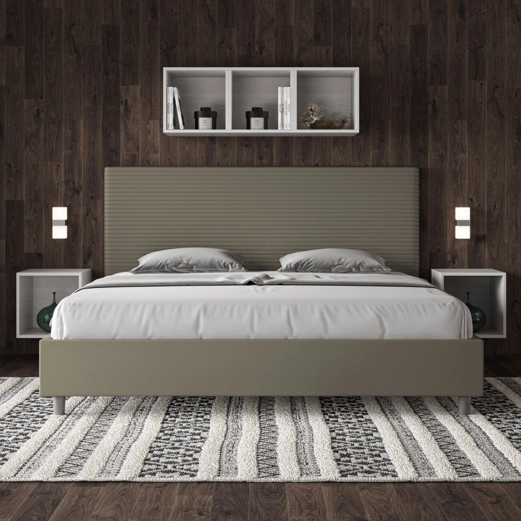 BS COM Letto matrimoniale king size senza rete imbottito 200x200 similpelle cappuccino