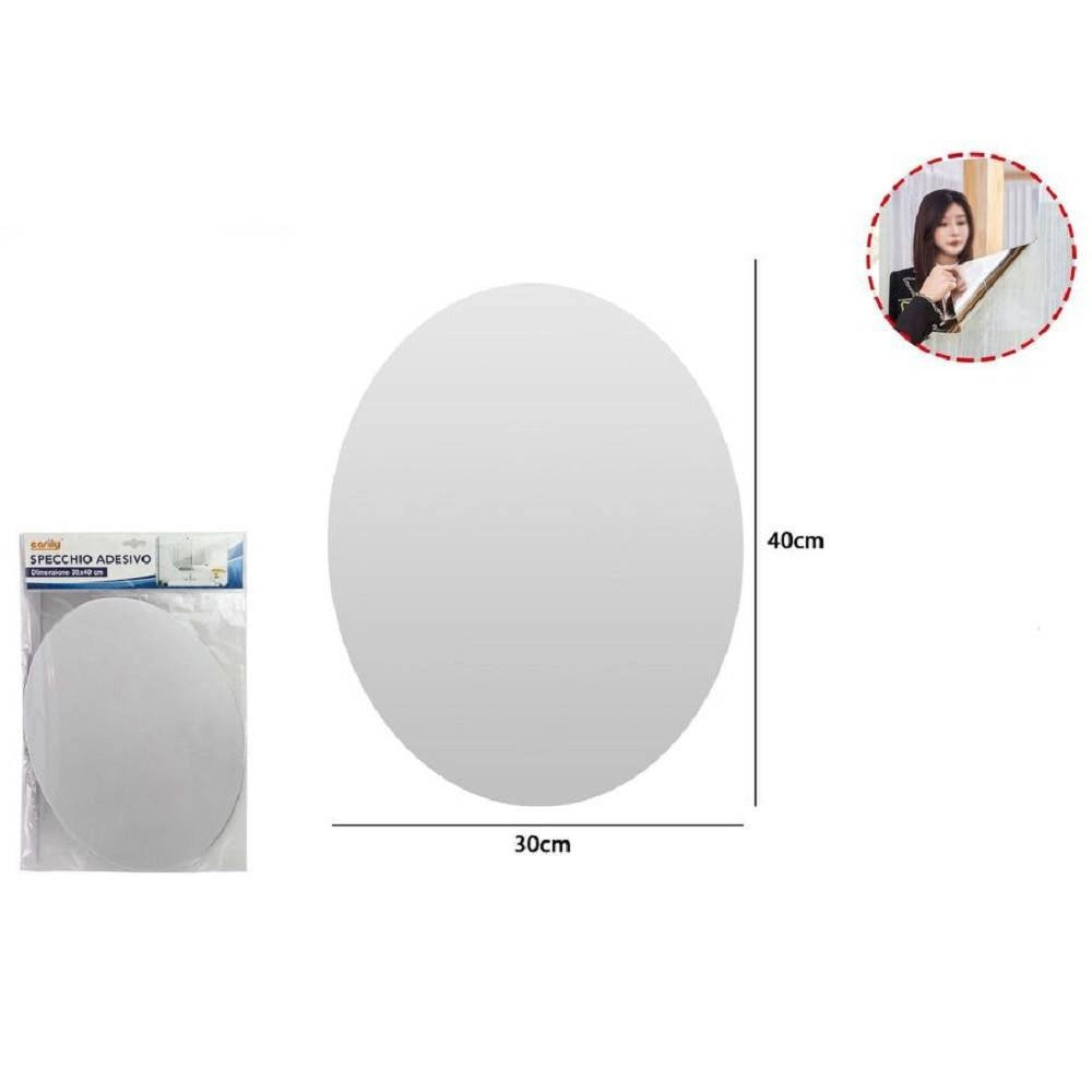 Trade Shop - Specchio Adesivo Forma Ovale Adesiva Murale Arredamento Casa 30 X 40 Cm -