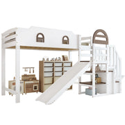 LETTO A CASTELLO CON FINESTRE E SCIVOLO 90 x 200 CM BIANCO
