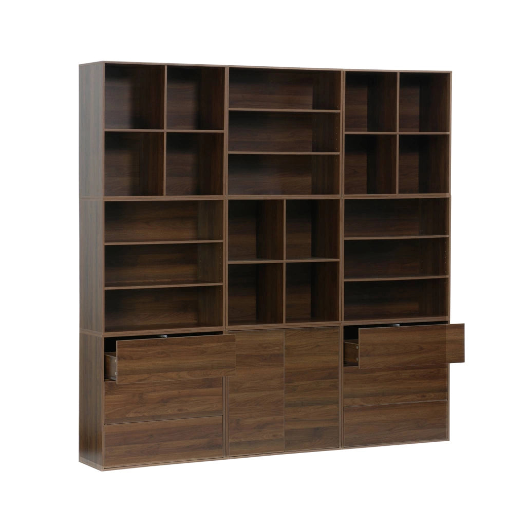 Libreria modulare decorativa in legno con 9 elementi, noce