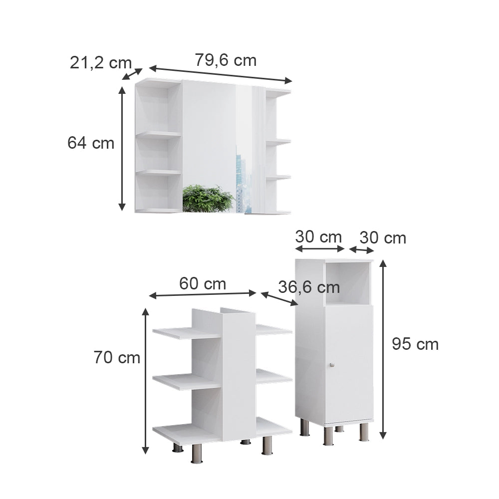 Vicco Set mobili bagno Bianco 3 parti