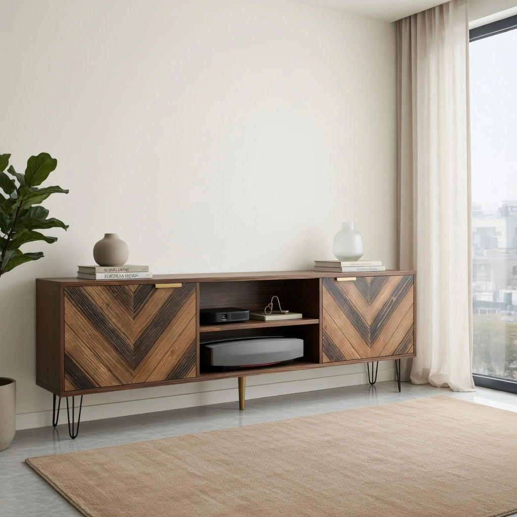 Cassettiera per TV Natural; truciolare; lunghezza 155 cm