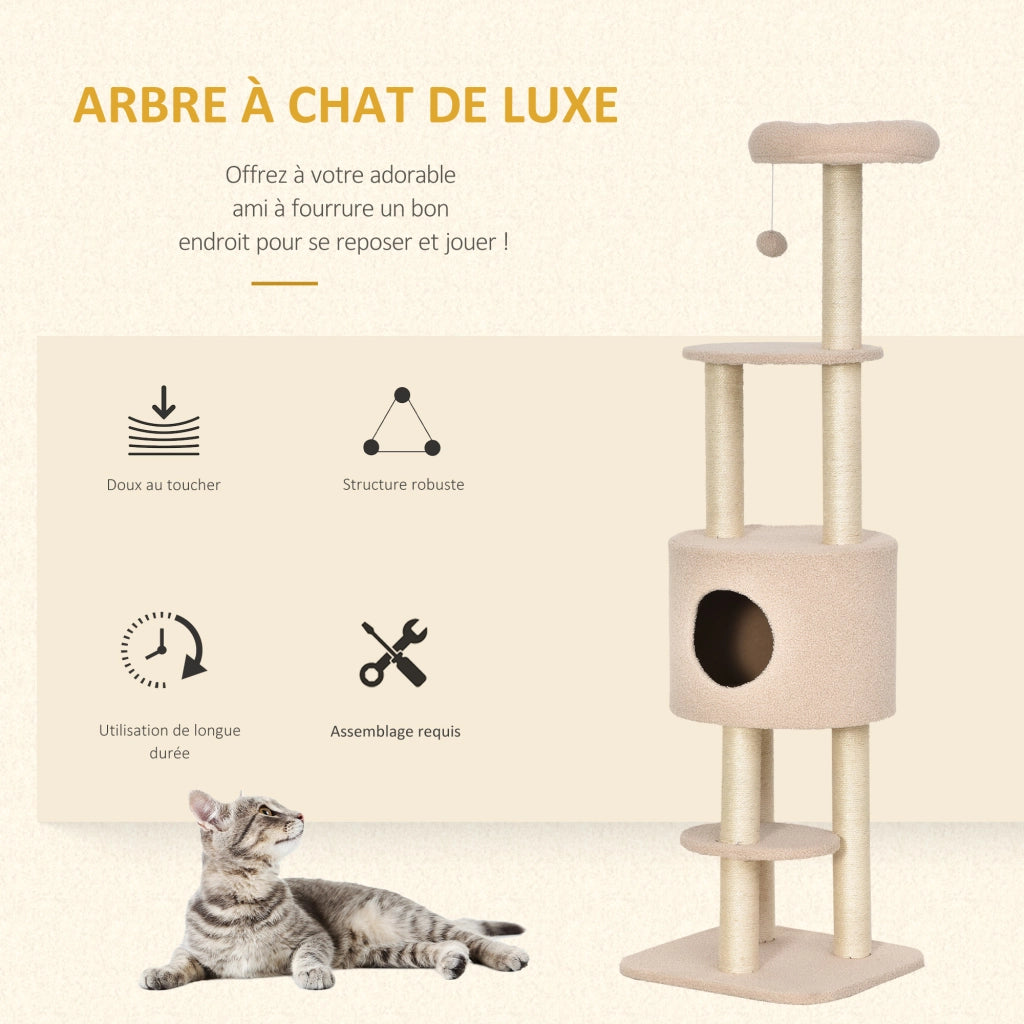 Albero per gatti con tiragraffi e cuccia ¨C Minimal ¨C 148 cm beige
