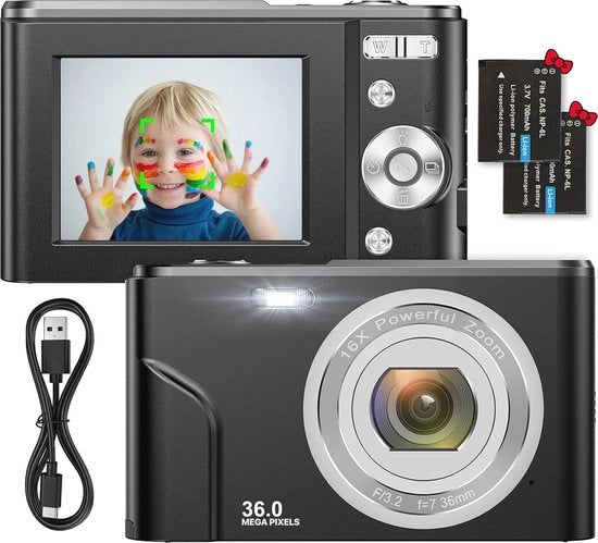 Camera Digitale HD 1080P 36MP con Zoom Digitale 16x per Principianti e Bambini