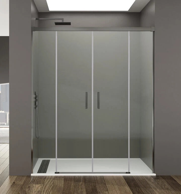 Box doccia frontale BASIC 2 fissi + 2 scorrevoli 170 cm (90+90) titanio vetro trasparente