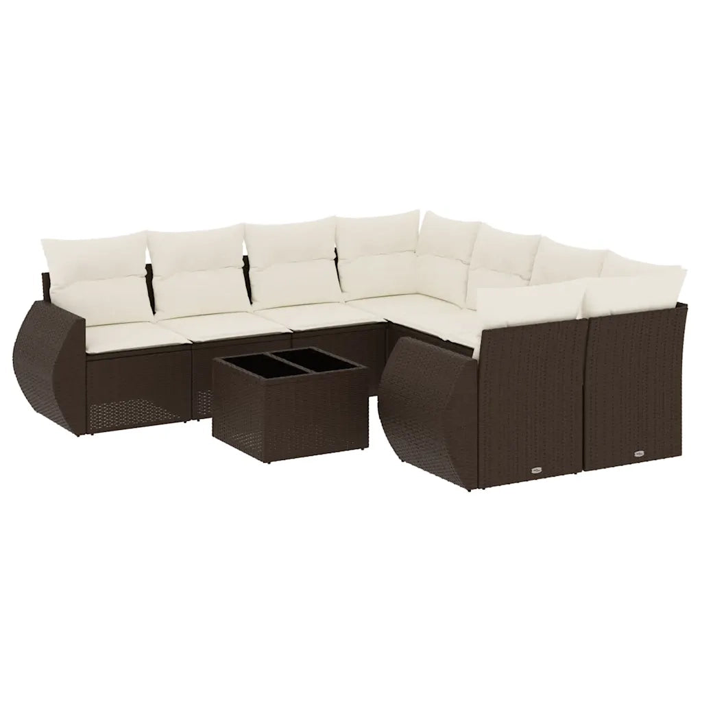 Set Divani da Giardino 9pz con Cuscini Marrone in Polyrattan 3253500