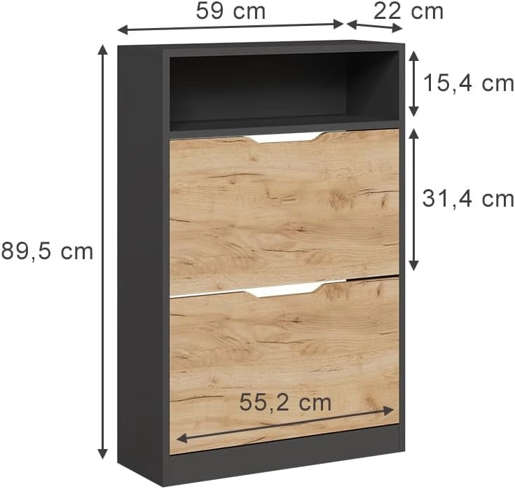 "Luca, Antracite/quercia dorata, 22 x 89.5 cm con 2 scomparti