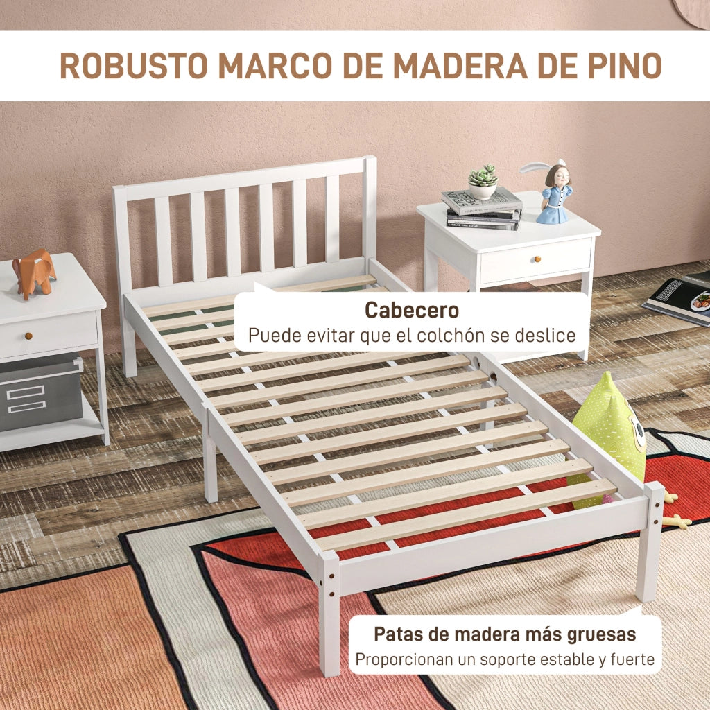 Letto Singolo con Testiera ¨C Minimal ¨C Legno 90x190 cm Bianco