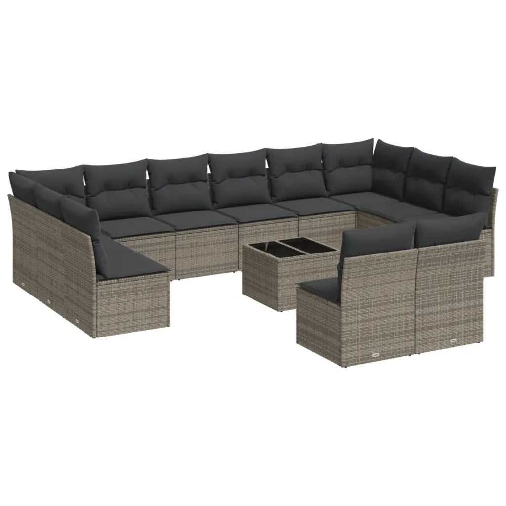 Set Divani da Giardino 13 pz con Cuscini Grigio in Polyrattan