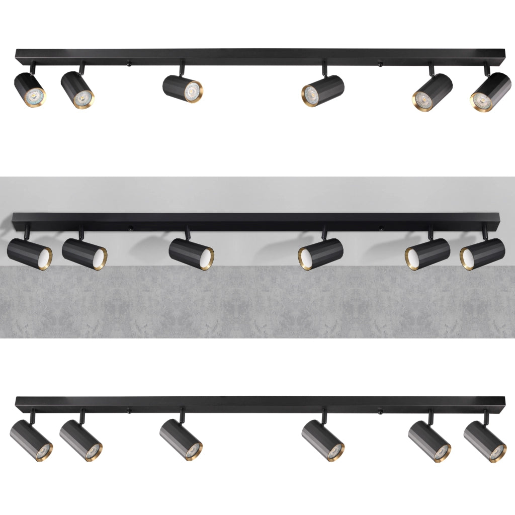Plafoniera/Applique 6 luci GU10 nero oro NICEA Polux
