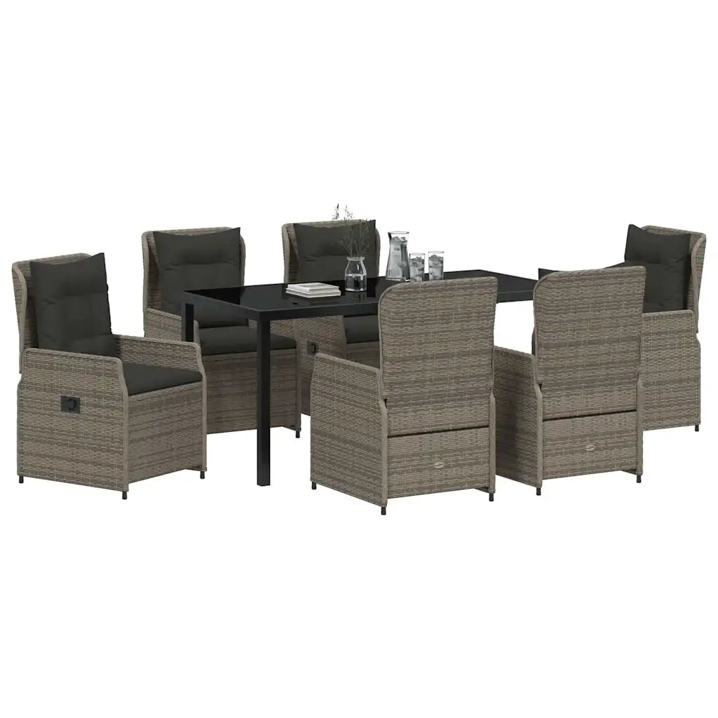 Set da Pranzo per Giardino 7 pcs Grigio polyrattan