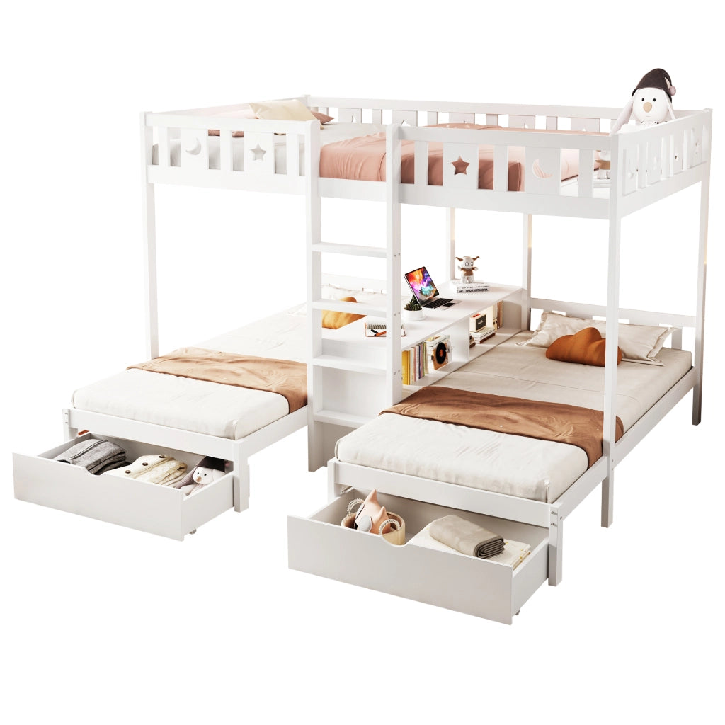 Letto a castello con scala e vano contenitore legno bianco 140x200 cm