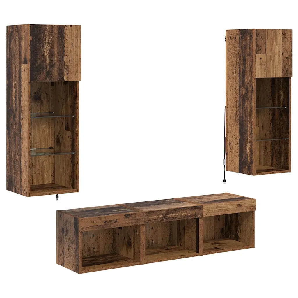 Unit¨¤ per TV a Muro 5 pz | Armadietto TV | Mobile Porta TV Rovere Nero Legno multistrato
