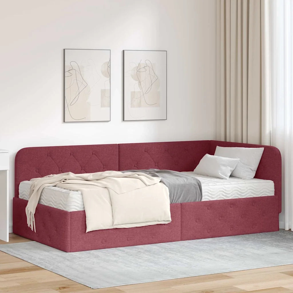 Cornice del letto ad angolo Rosso Vino 90 x 200 cm Tessuto