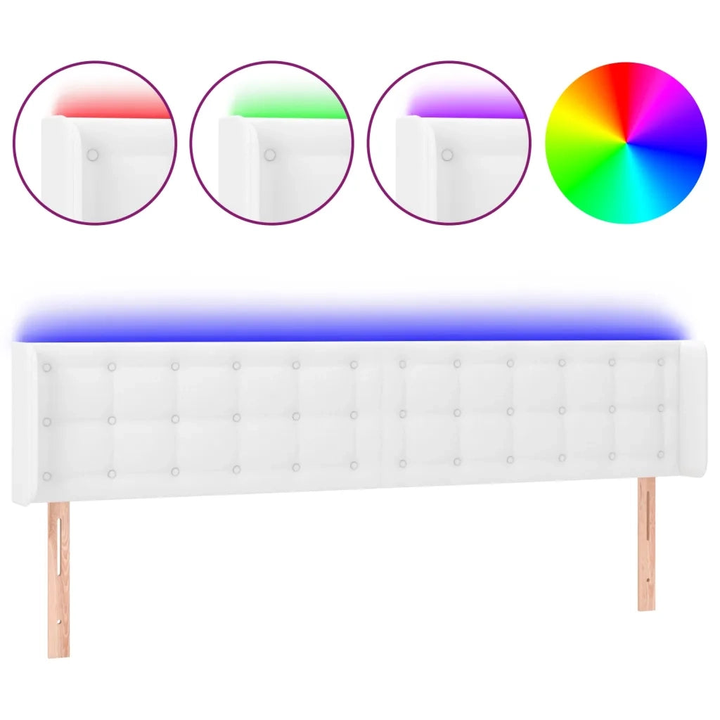 Testiera a LED Bianca 203x16x78/88 cm in Similpelle 3123345
