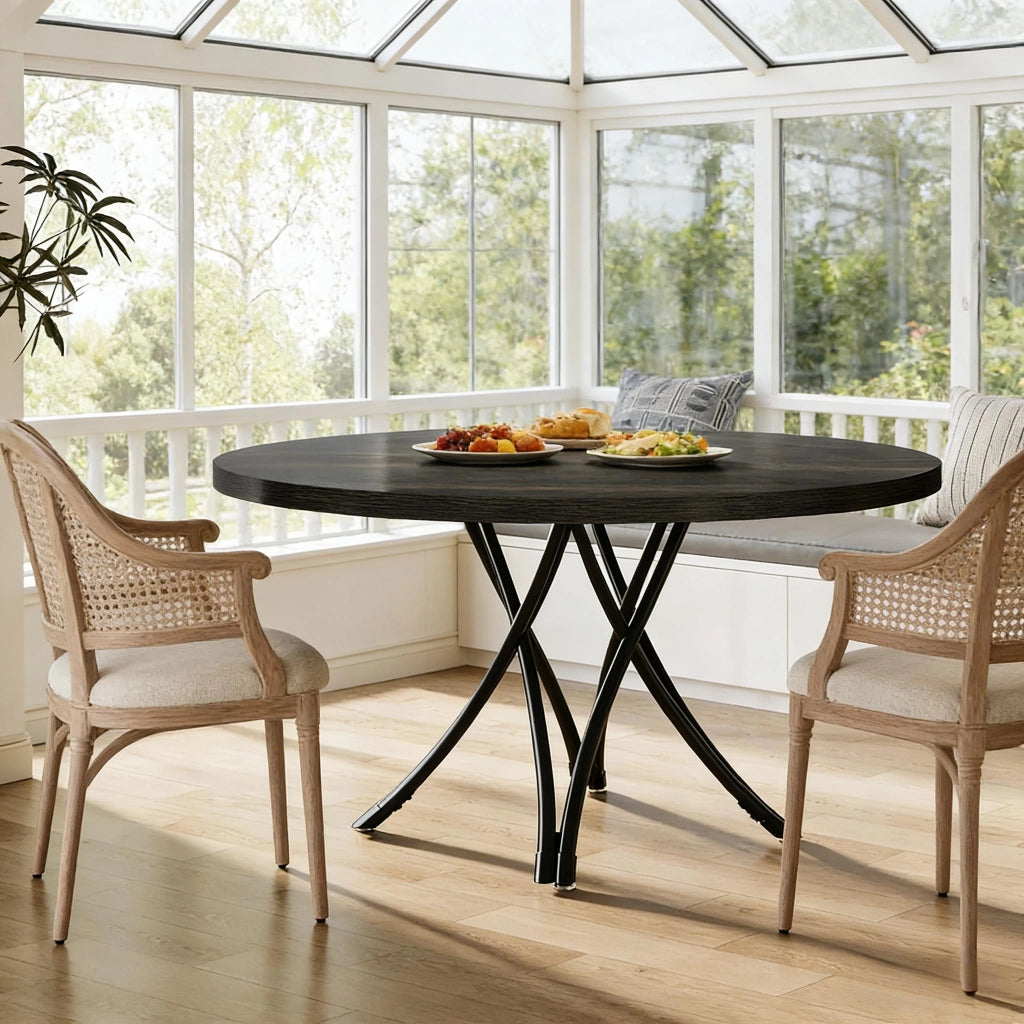 TAVOLO da pranzo rotondo 120 cm Nero Legno per 4-6 persone