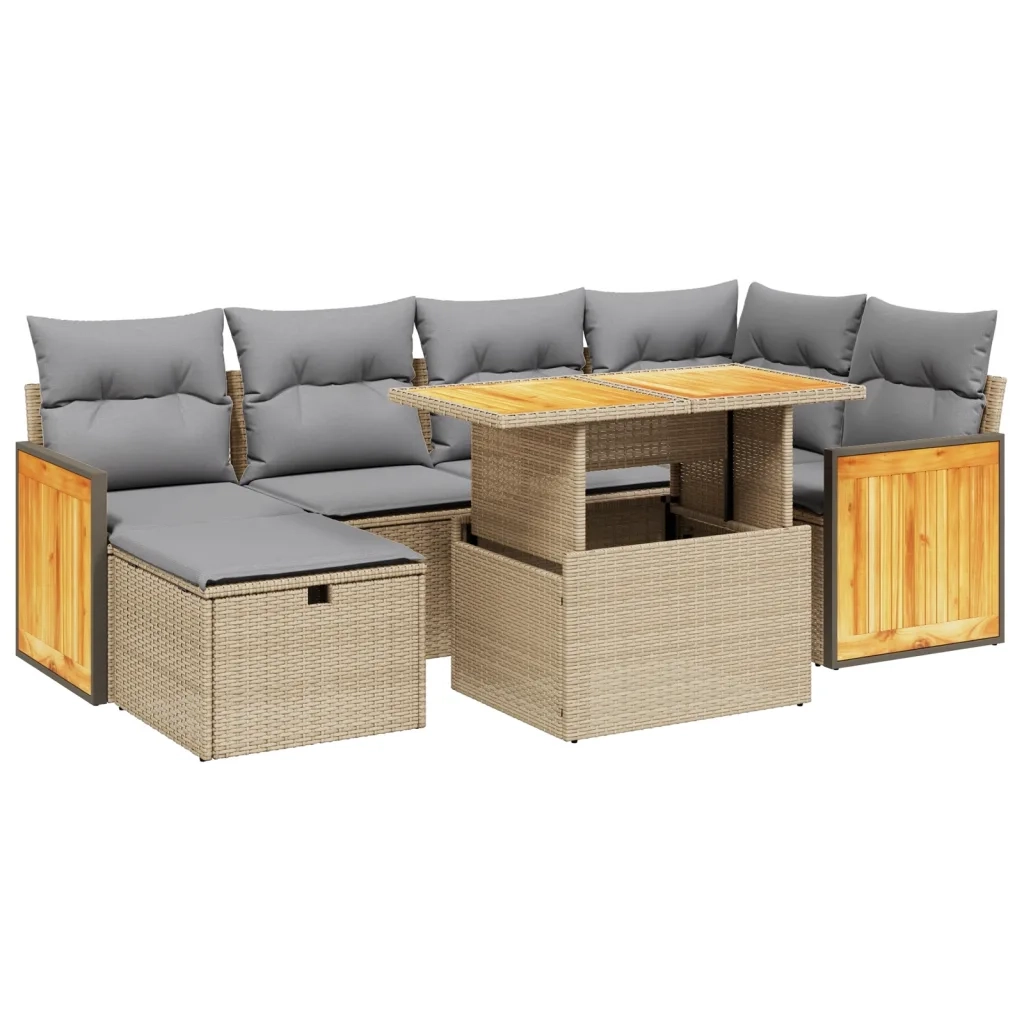 Set Divani da Giardino 7 pz con Cuscini Beige in Polyrattan 3276251