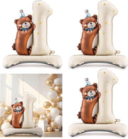 Decorazioni di primo compleanno - Teddybeer e palloni - Primo anno - Rosso