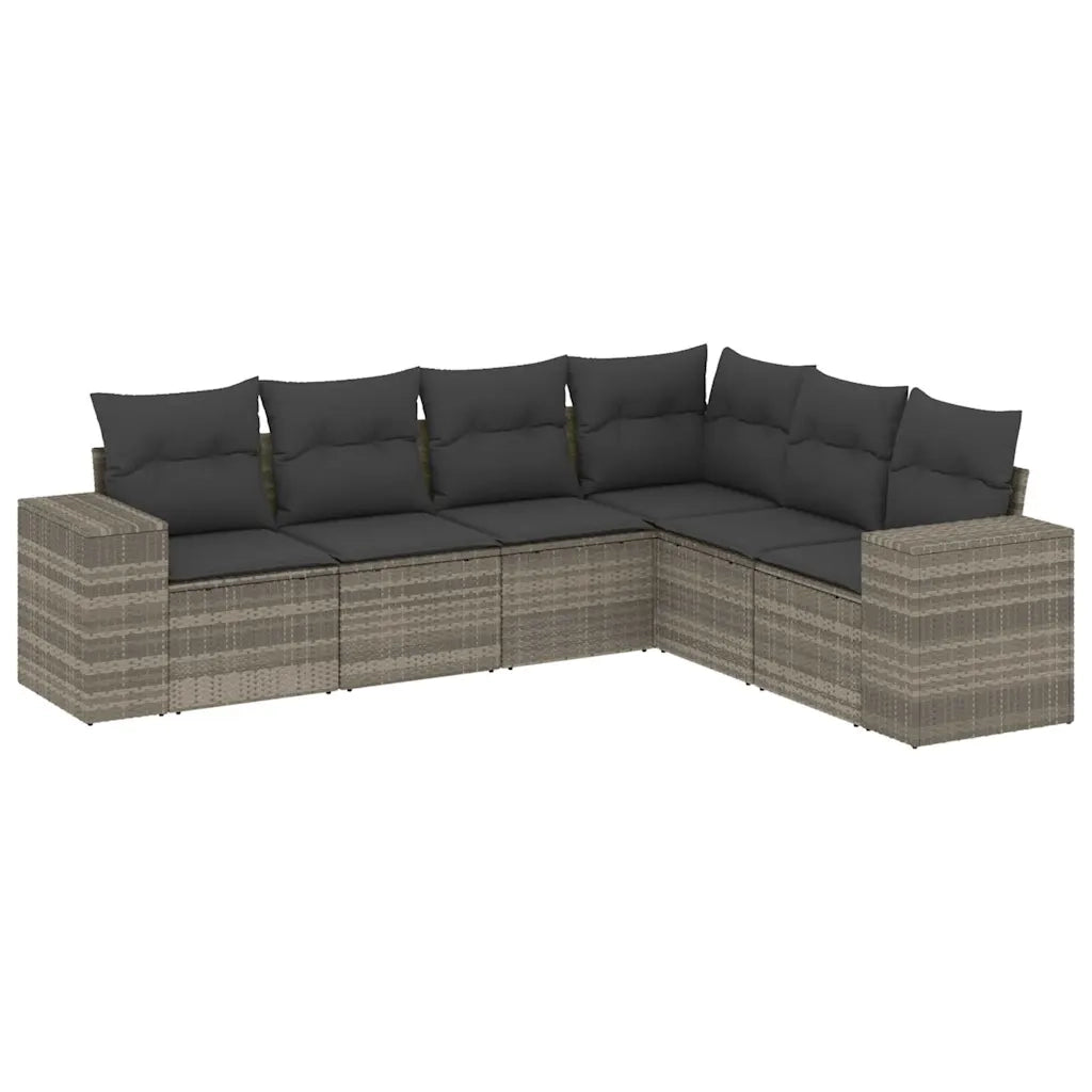 Set Divano da Giardino 6pz con Cuscini Grigio Chiaro Polyrattan
