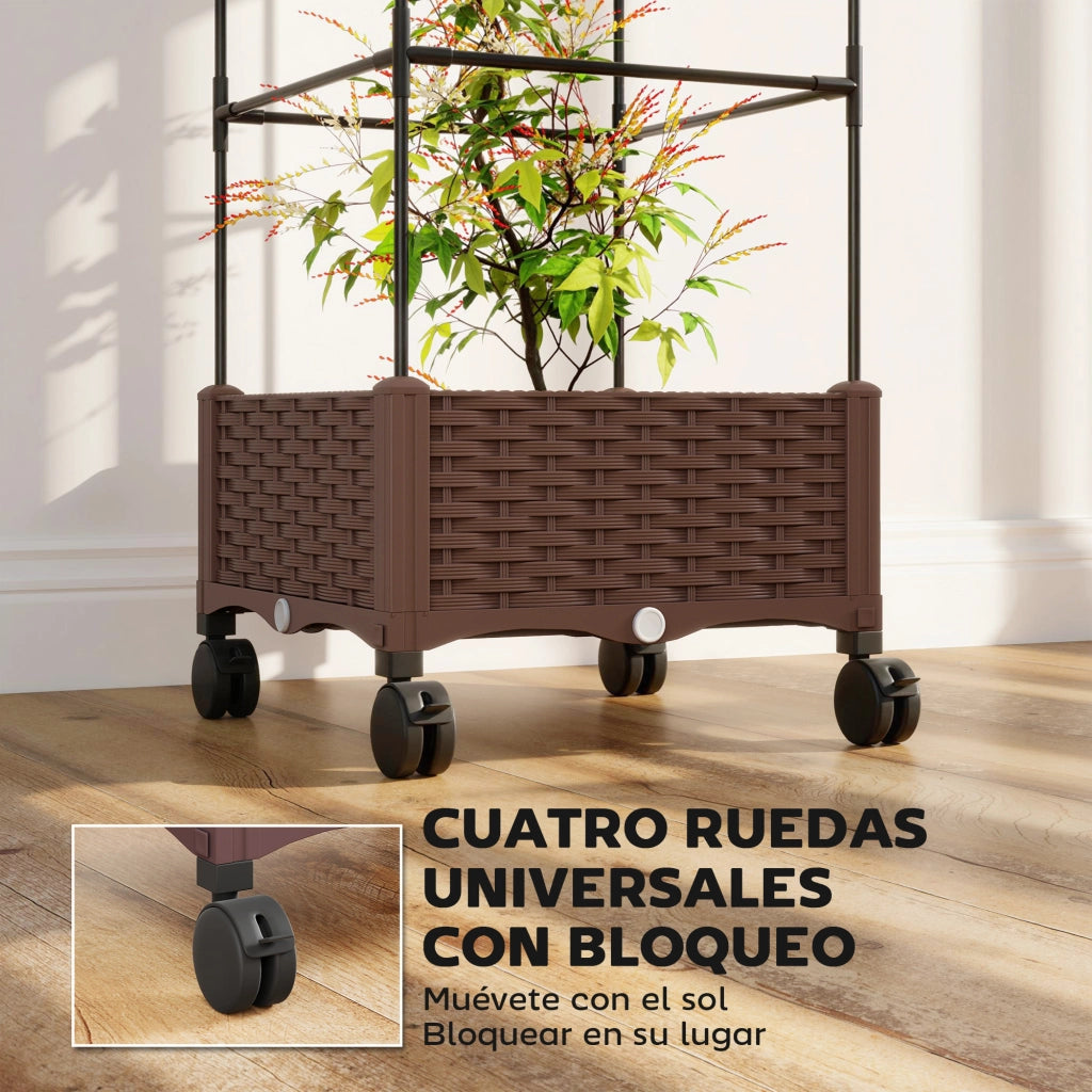 Fioriera con Griglia e Ruote ¨C Xylo ¨C Marrone 40x40x165 cm con Drenaggio