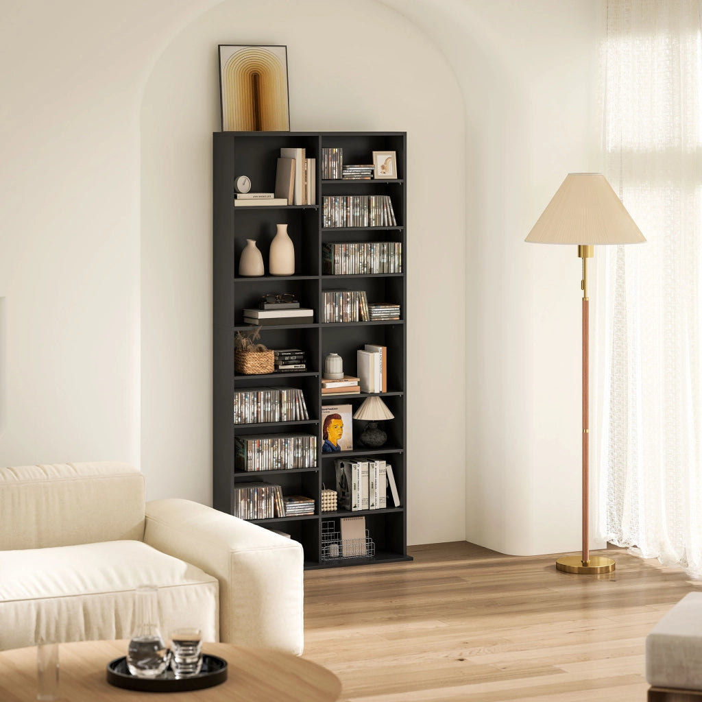 Libreria per CD e Blu-ray con 18 scomparti e 14 ripiani regolabili ¨C Minimal ¨C Nero