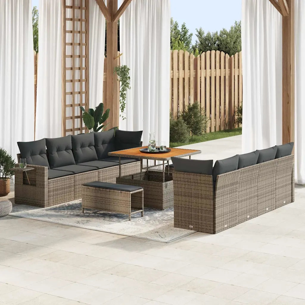 Set Divano da Giardino 11 pcs Grigio Poly Rattan