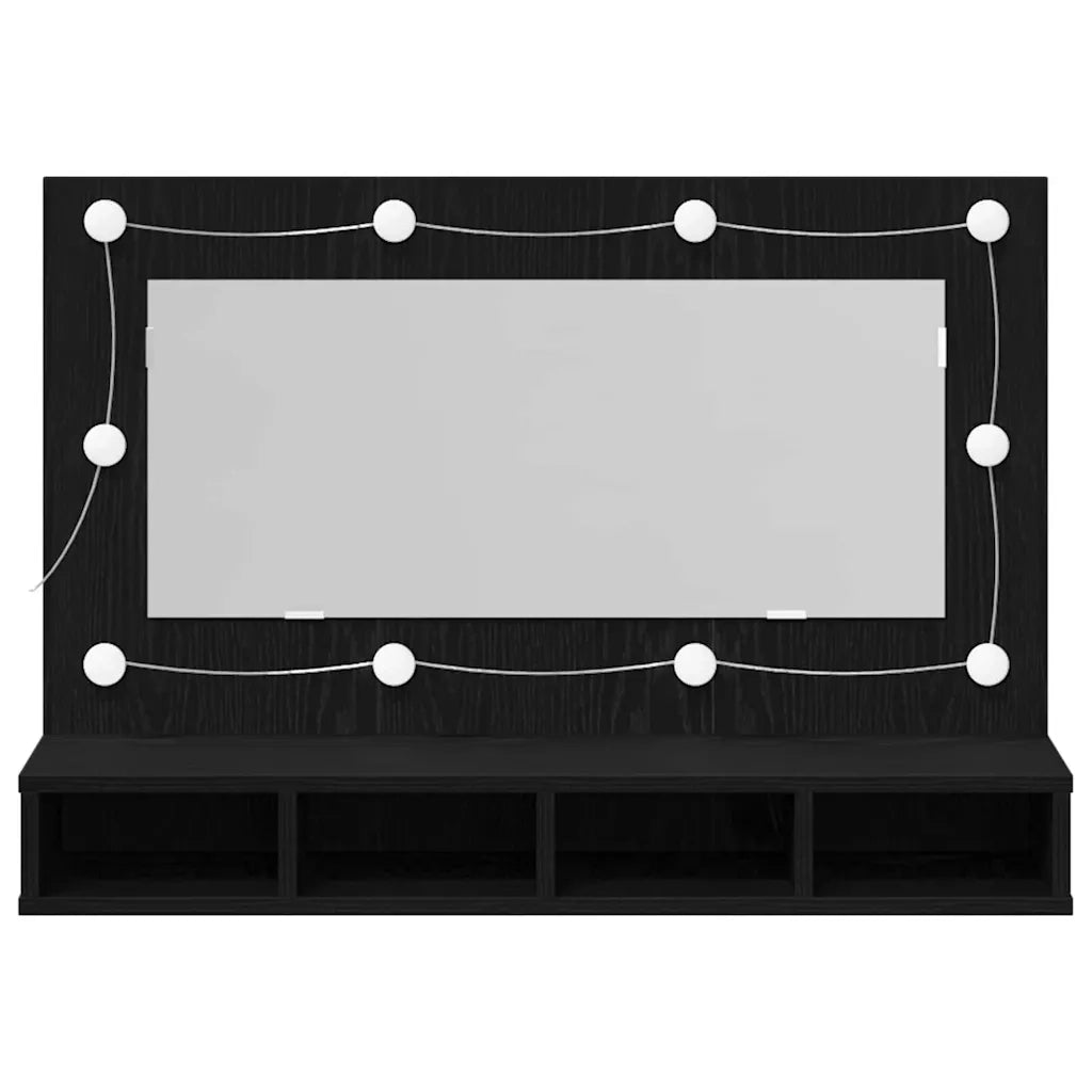 Mobiletto per specchio-Mensola con Specchio Rovere Nero 90 x 31,5 x 62 cm